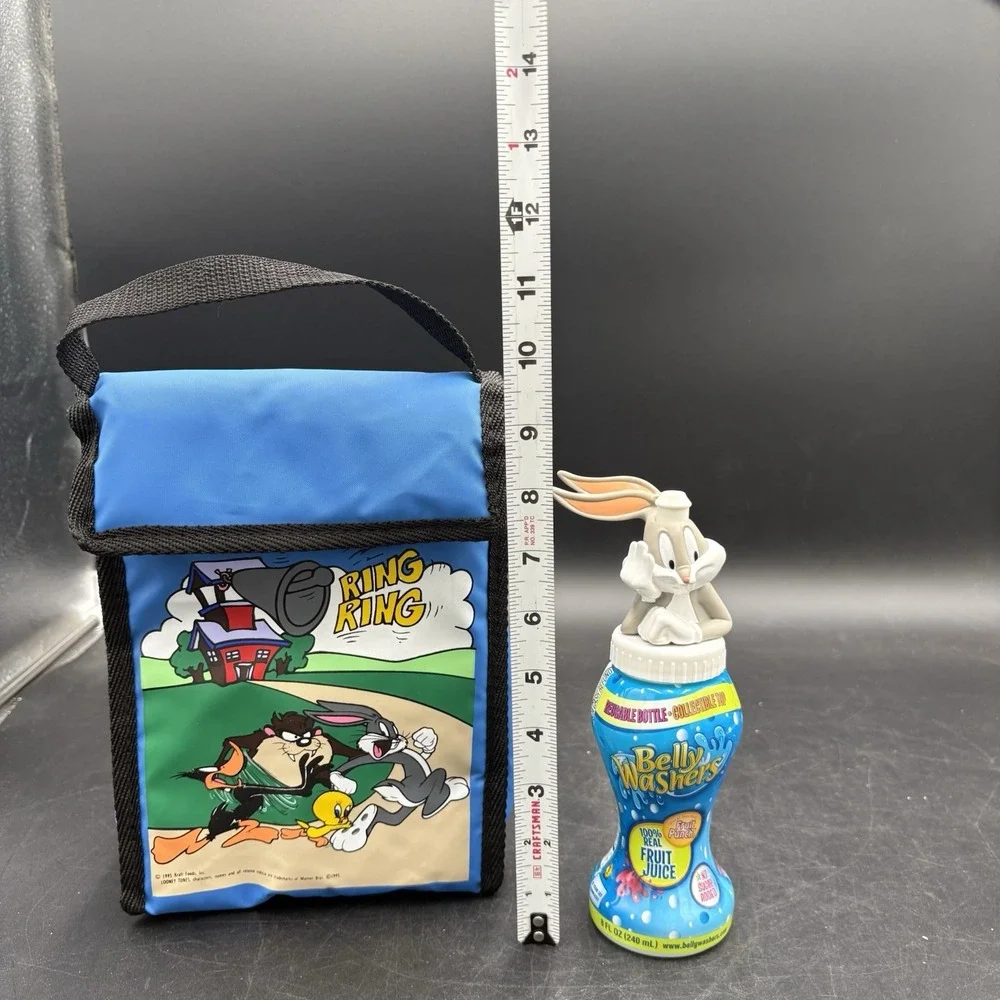 Vtg 95 Looney Tunes Lunch Bag Bugs Bunny Taz Daffy Duck Tweety Bird Straw Cups